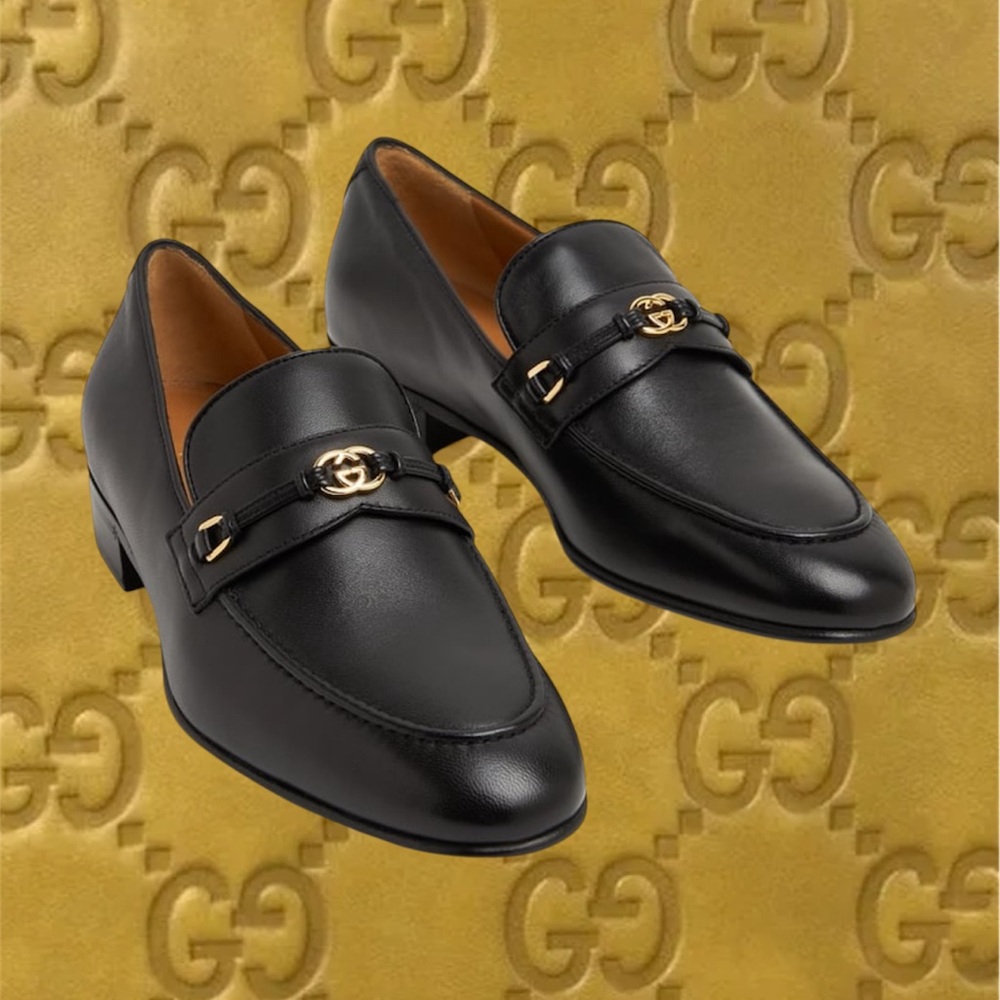Brand New Gucci Black Loafers with Gold Detail - ( No Low Ball Offers Please )